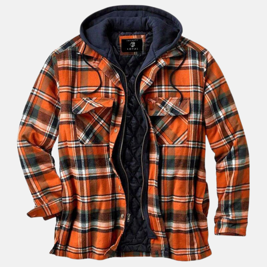 Men's hooded plaid jacket in Orange