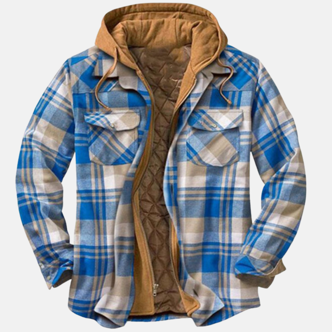 Men's hooded plaid jacket in Light Blue