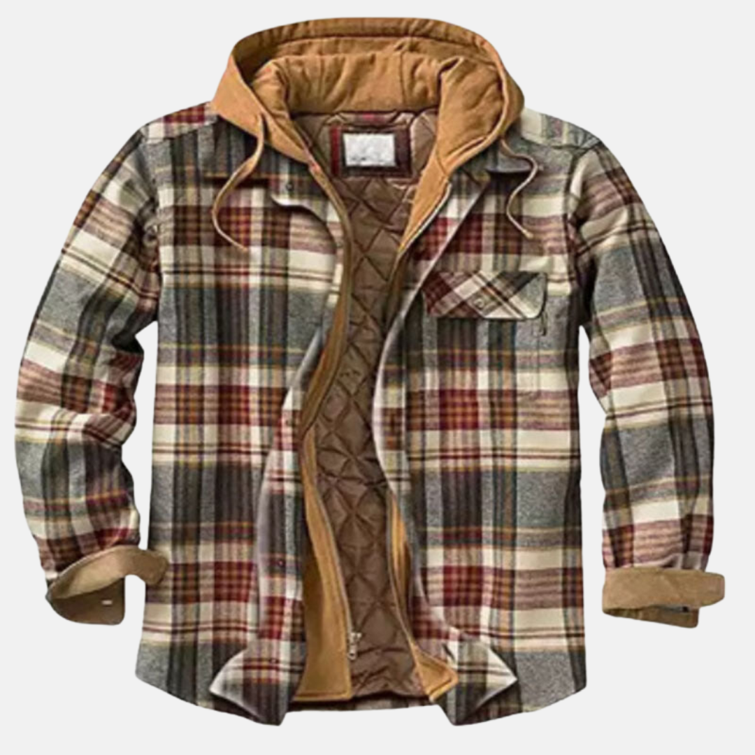 Men's hooded plaid jacket in Khaki