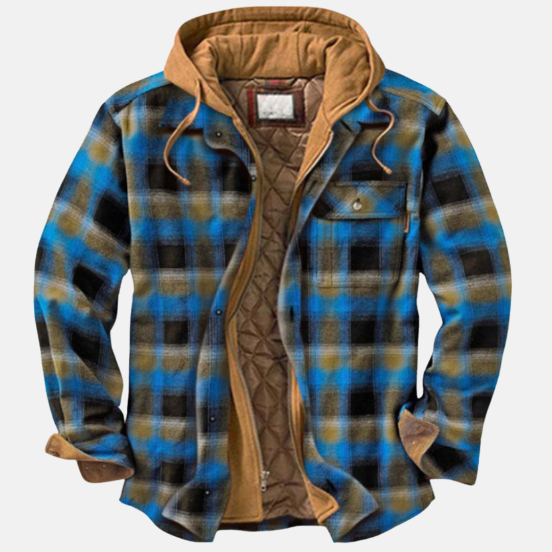 Men's hooded plaid jacket in Blue/Khaki