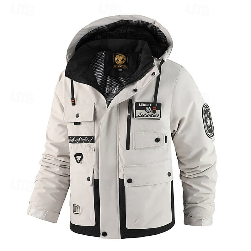 Men's Hooded Utility-Style Jacket Beige