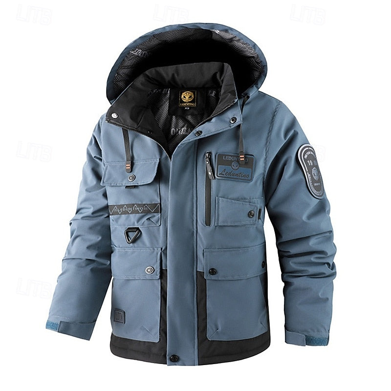 Men's Hooded Utility-Style Jacket Blue