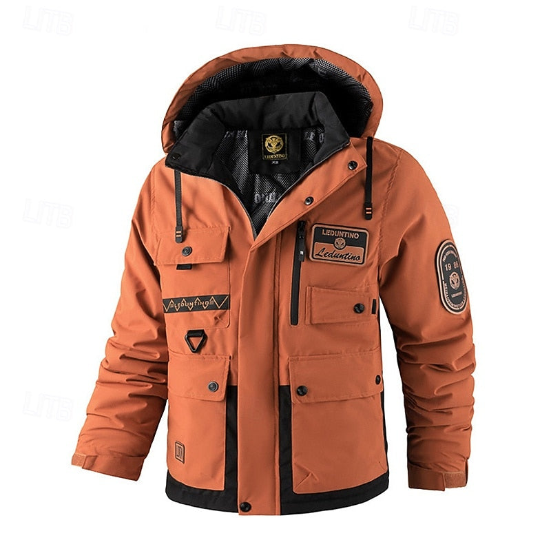 Men's Hooded Utility-Style Jacket Orange