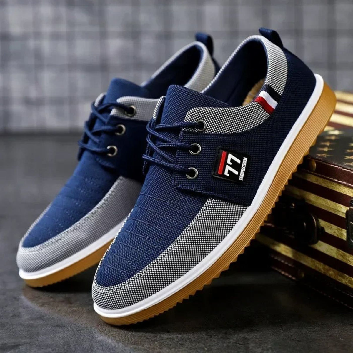 Men's Canvas-Style Lace-Up Casual Shoes Navy Blue