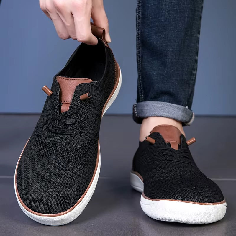 Men's Wide Fit Walking Shoes Knitted Slip On Cushioned Trainers