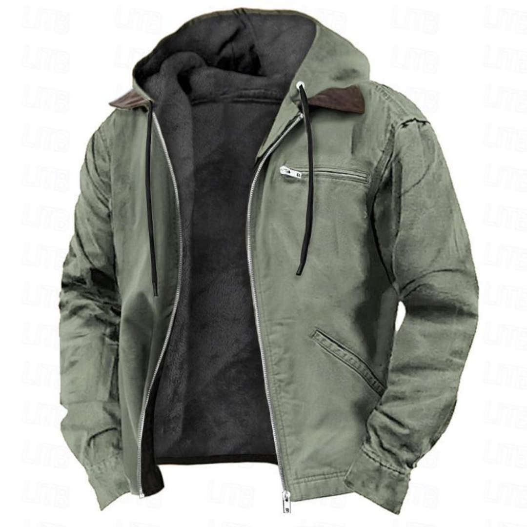 Men's Hooded Jacket Zip-Up with Drawstring Hood and Chest Pocket
