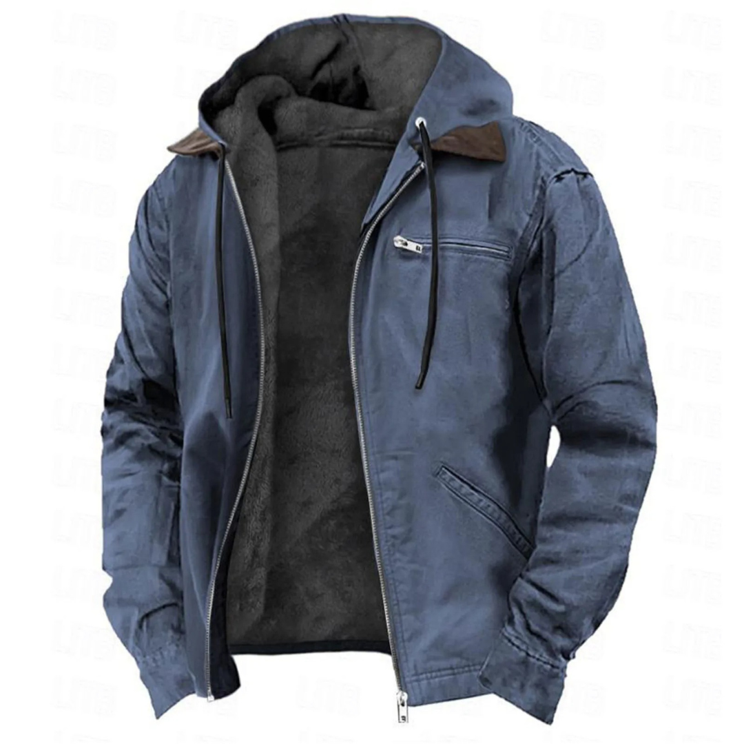 Men's Hooded Jacket Zip-Up with Drawstring Hood and Chest Pocket