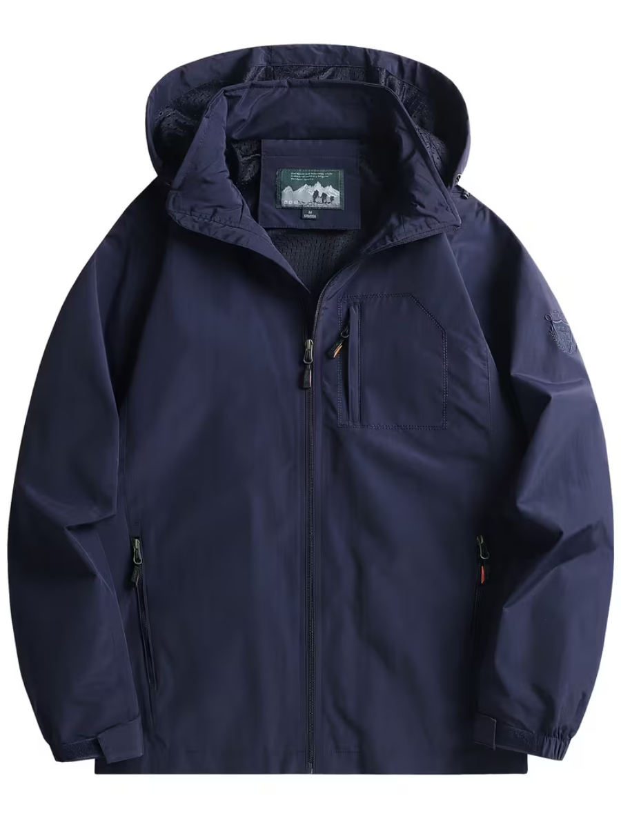 Men's Hooded Jacket with Stand Collar and Zipped Pockets