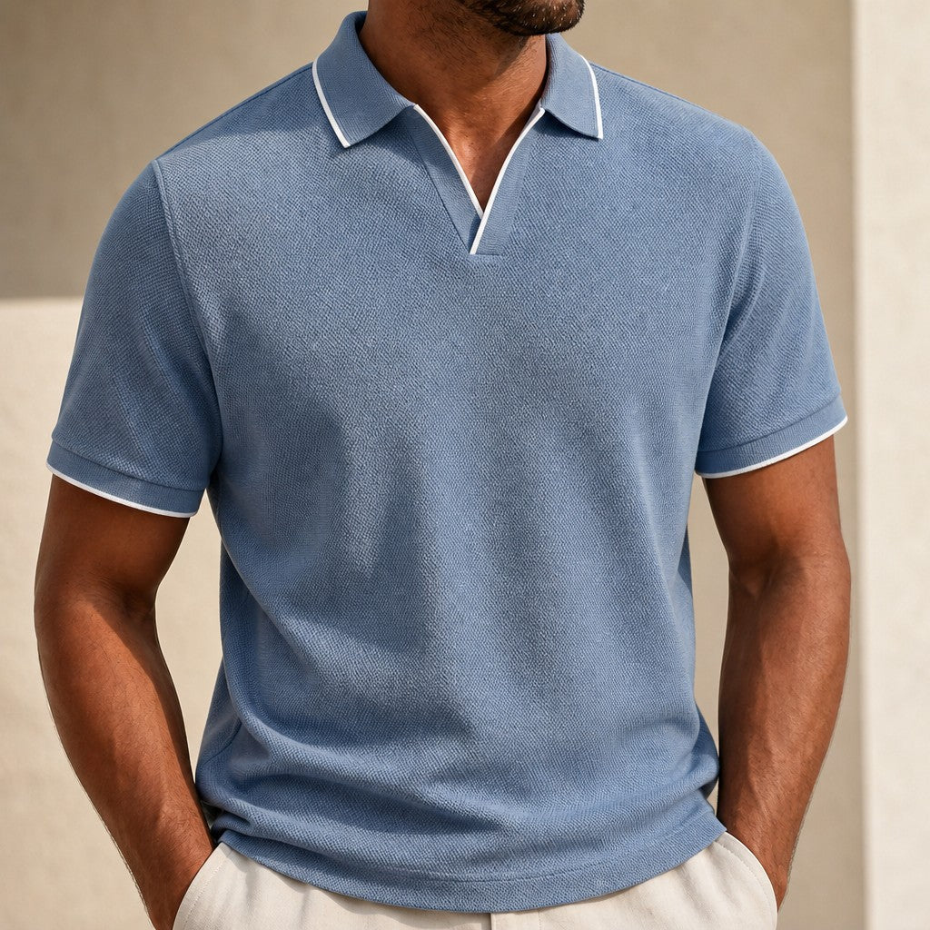 Men's Knit Polo Contrast Collar Short Sleeve Casual Wear