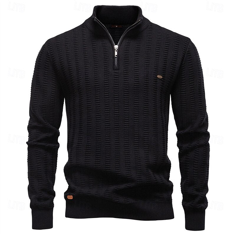 Men’s Textured Half Zip Pullover with Stand Collar