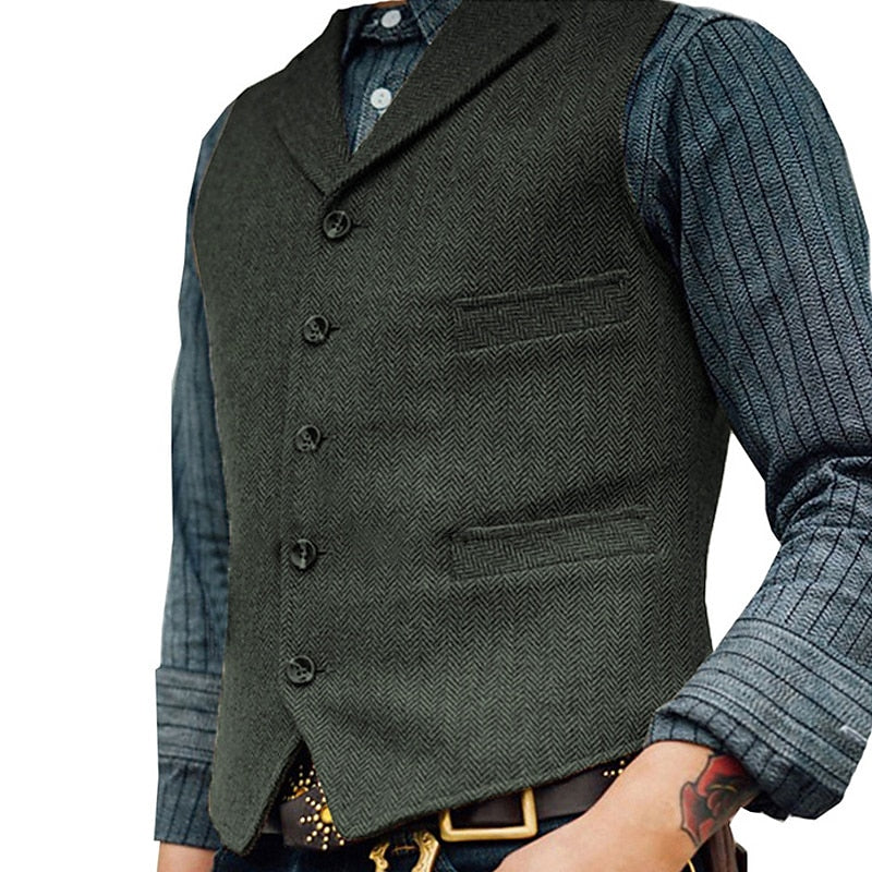 Men's Single-Breasted Herringbone Waistcoat original product view 6