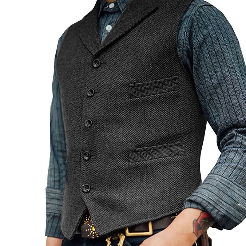 Men's Single-Breasted Herringbone Waistcoat original product view 7