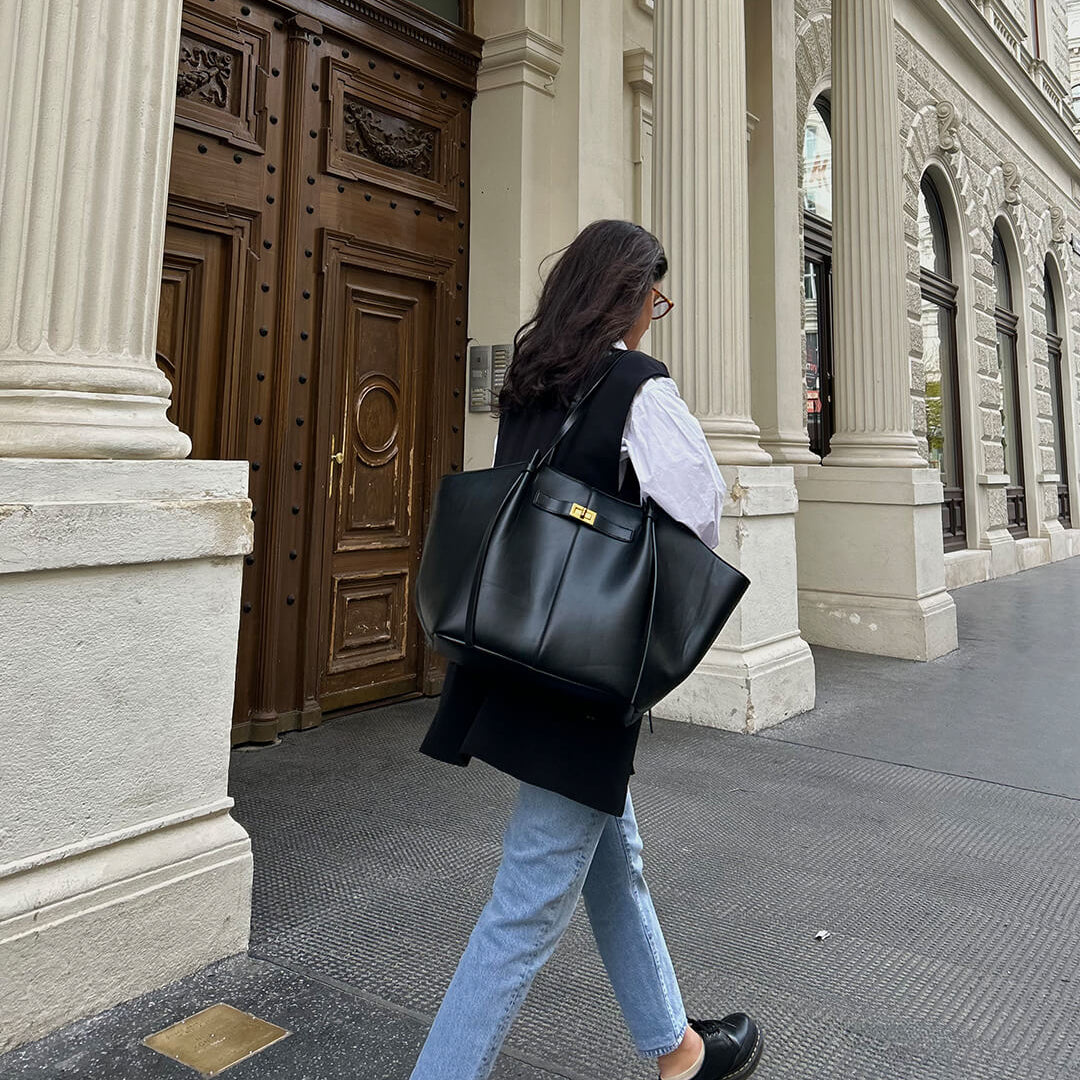 Structured Shopper Bag with Gold-Tone Hardware